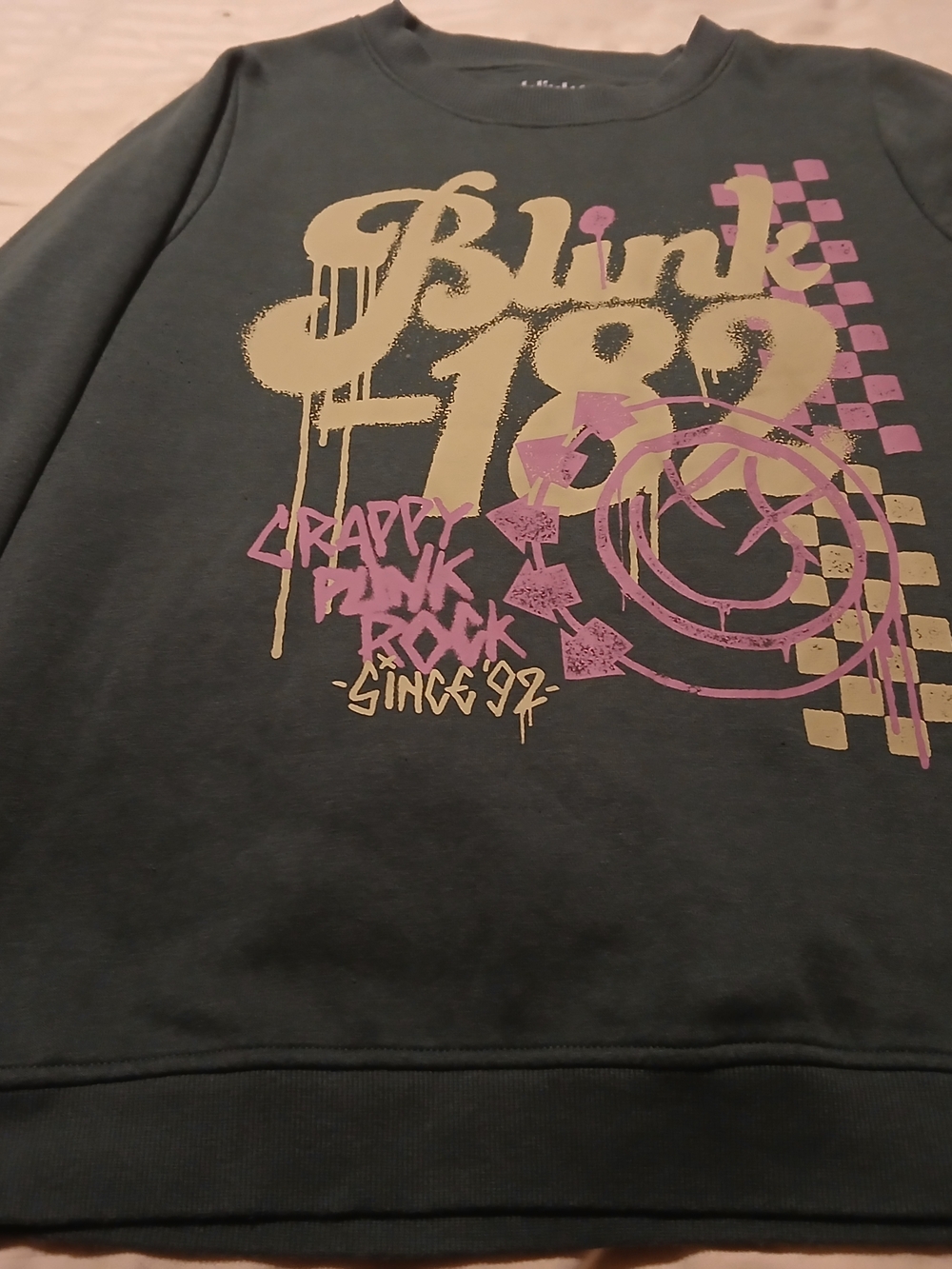 Blink-182 Graphic Crewneck Sweatshirt - Black with Gold & Pink Print